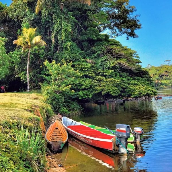Typical Saamaka Maroon mode of transportation in the interior of Suriname, South America_
